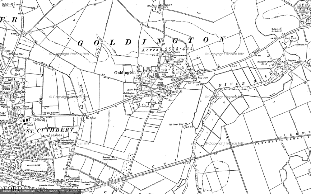 Old Map of Goldington, 1882 in 1882