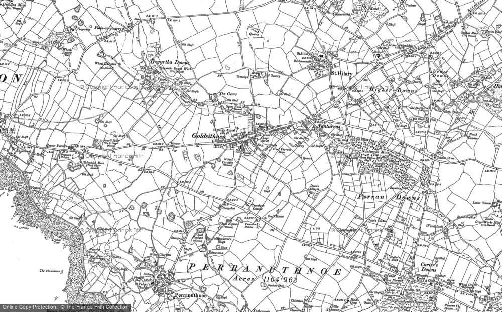 Old Map of Historic Map covering Perran Downs in 1877