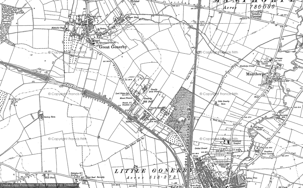 Old Map of Gonerby Hill Foot, 1886 - 1887 in 1886