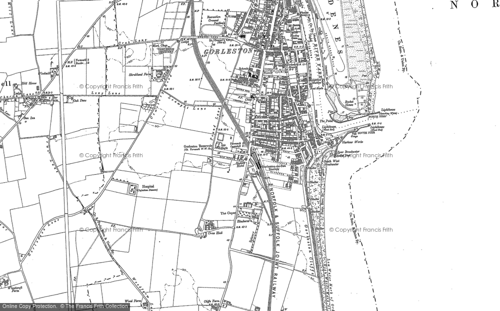 OLD ORDNANCE SURVEY MAP GORLESTON 1904 SCHOOL LANE CLARENCE ROAD THE POINT 