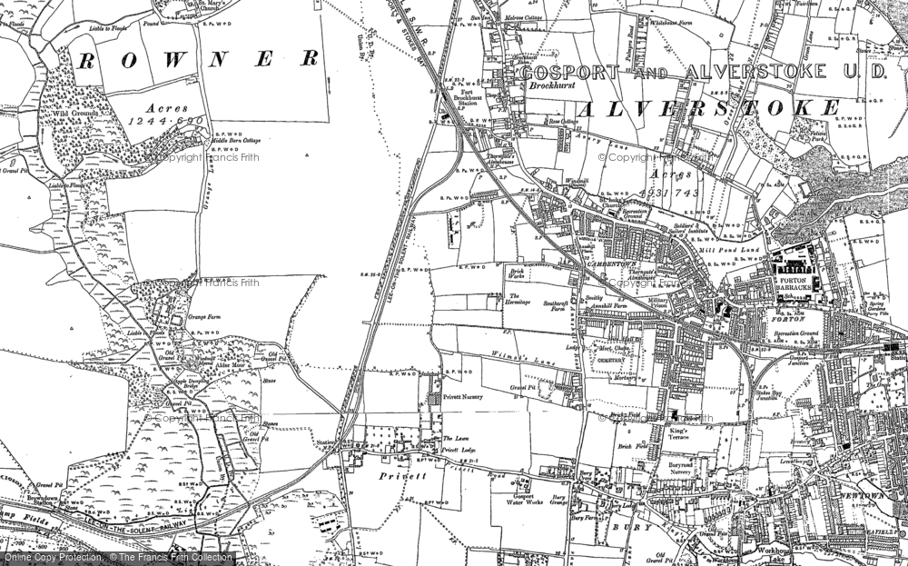 Old Map of Historic Map covering Rowner in 1907
