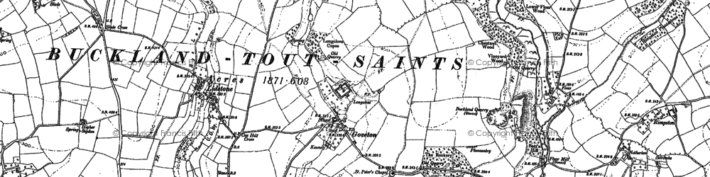 Old map of Buckland-Tout-Saints in 1884