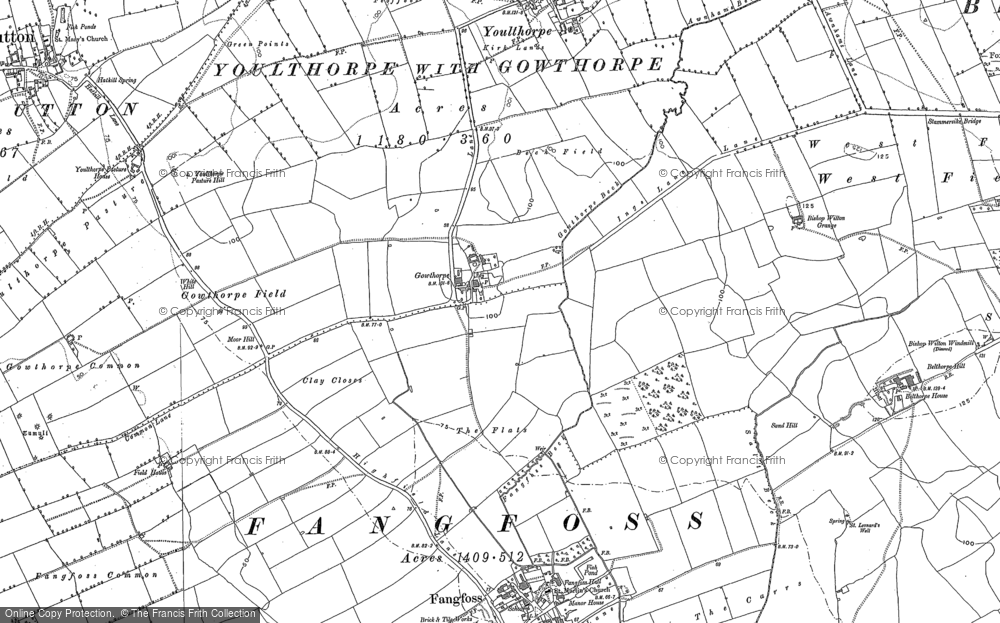 Old Map of Historic Map covering Youlthorpe Pasture Hill in 1890