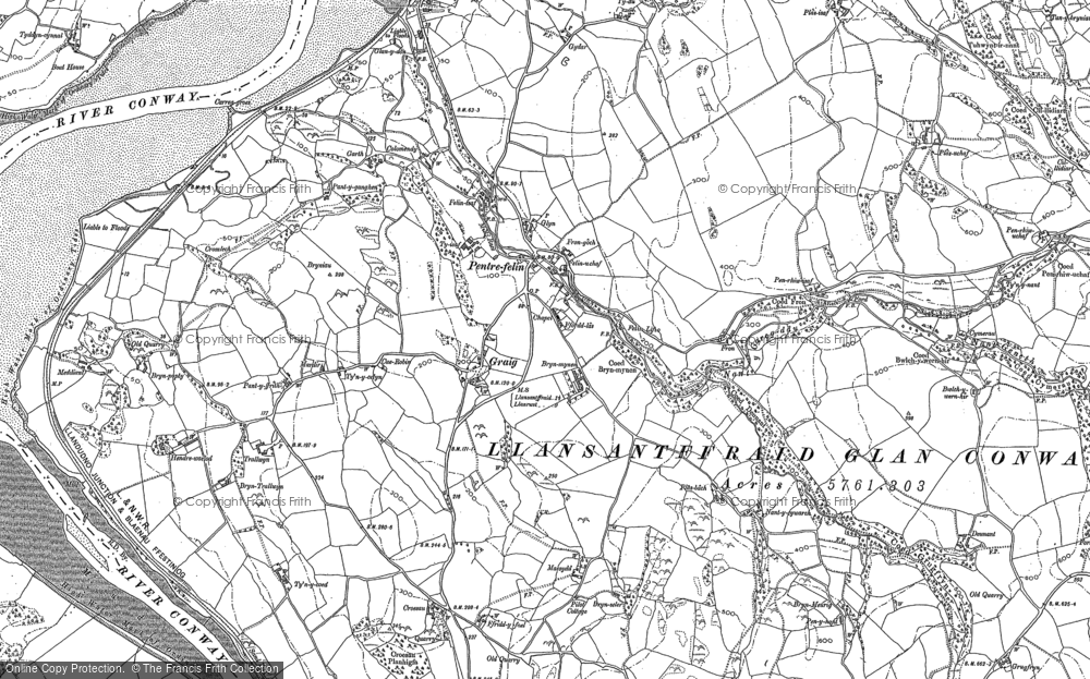 Old Map of Historic Map covering Pentrefelin in 1911