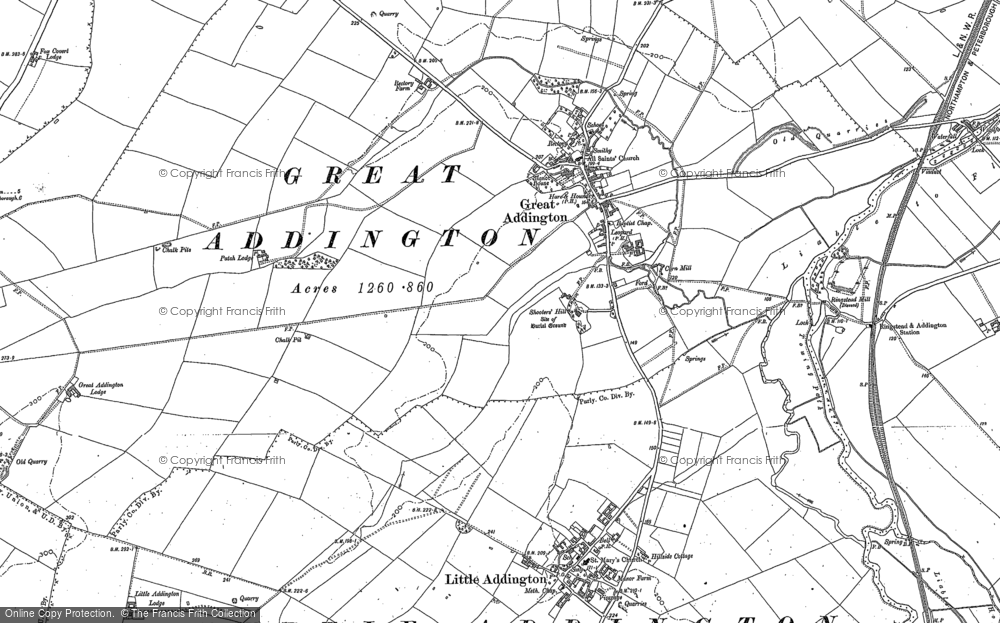 Old Map of Great Addington, 1884 in 1884
