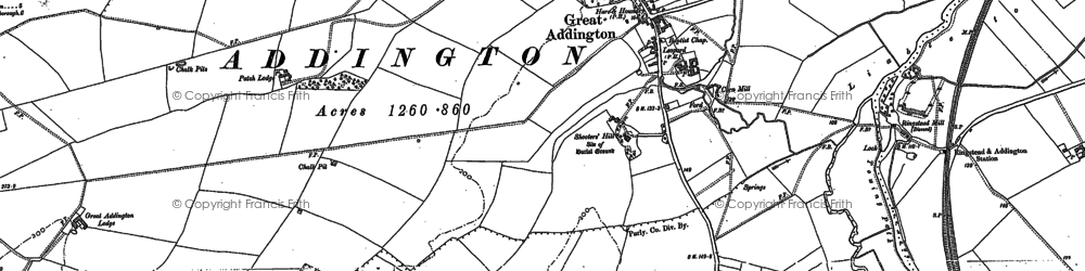 Old map of Great Addington in 1884