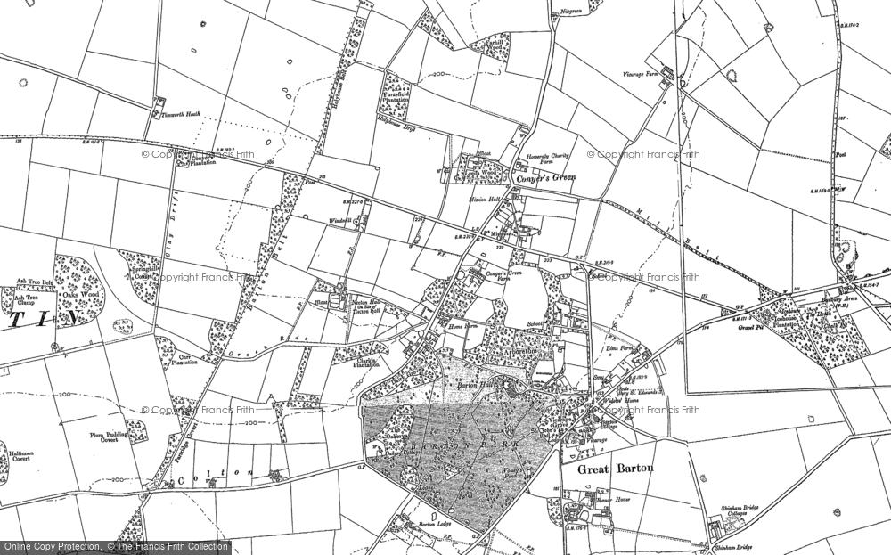 Old Map of Great Barton, 1883 - 1884 in 1883