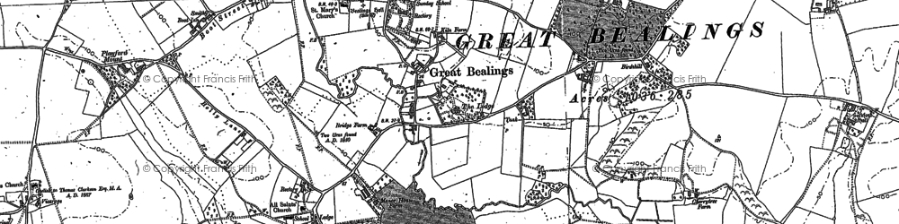 Old map of Great Bealings in 1881