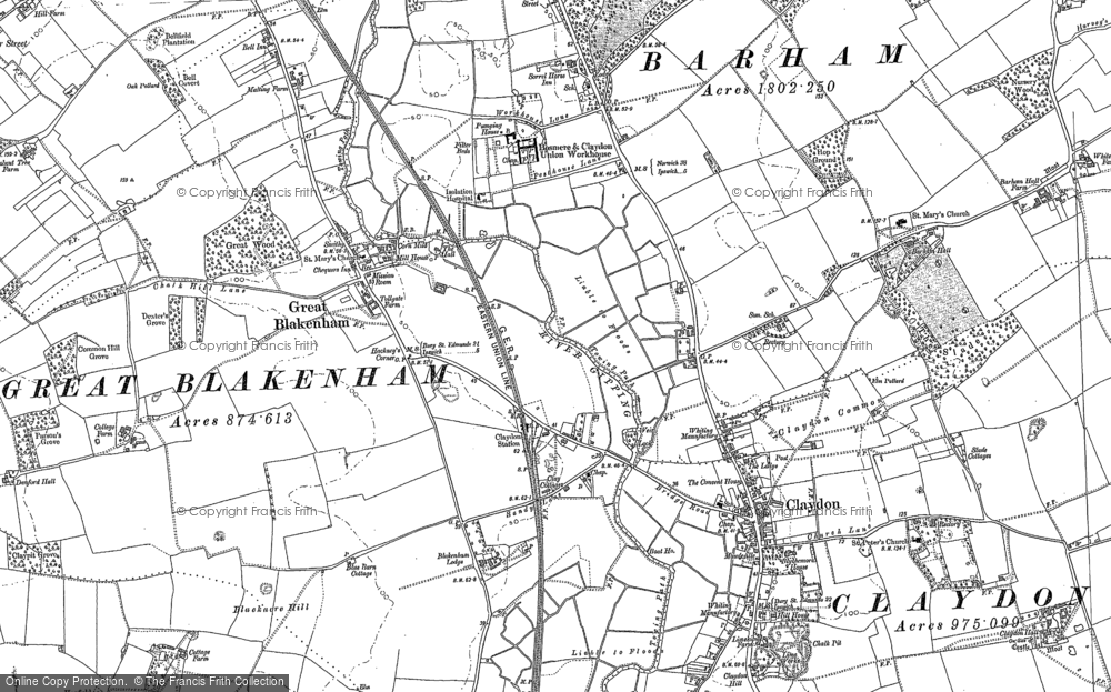 Old Map of Historic Map covering Blackacre Hill in 1883