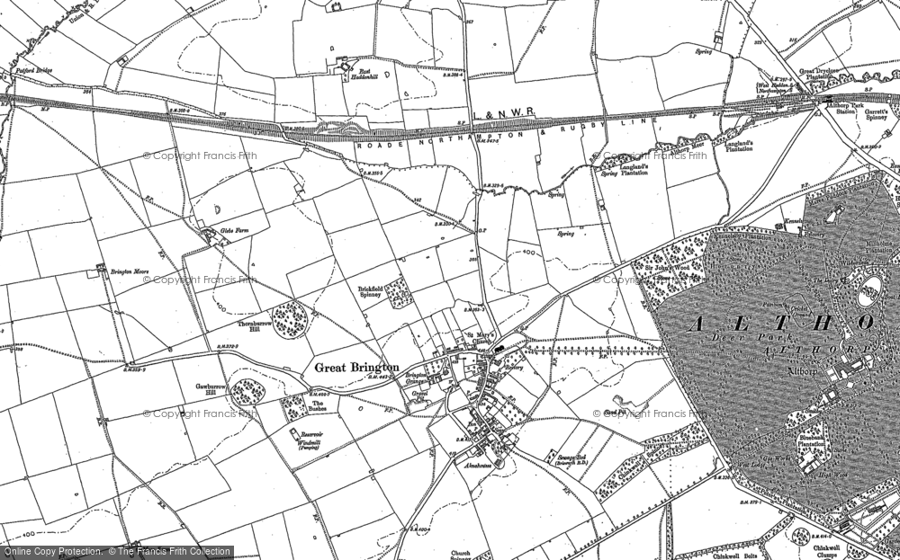 Old Map of Great Brington, 1884 in 1884