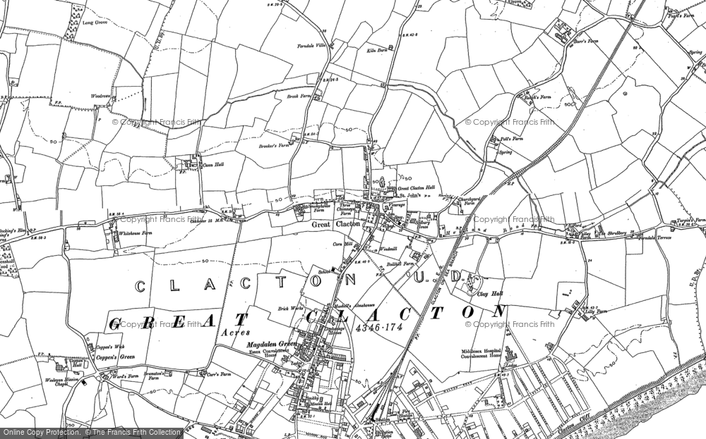 Old Map of Historic Map covering Bocking's Elm in 1896