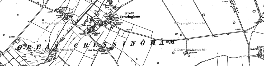 Old map of Great Cressingham in 1883