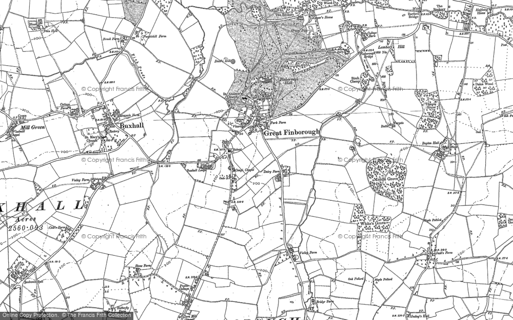 Old Map of Great Finborough, 1884 in 1884