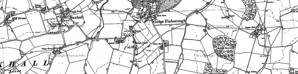 Old map of Great Finborough in 1884