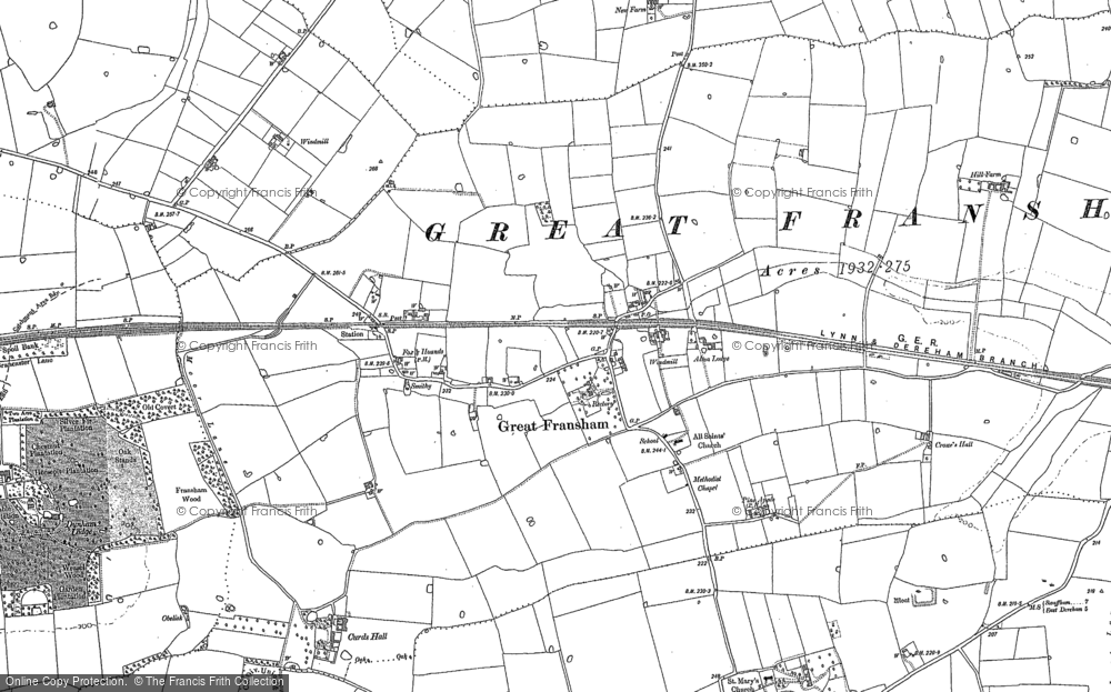 Old Map of Great Fransham, 1882 - 1883 in 1882