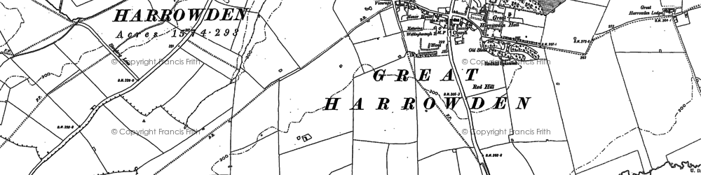 Old map of Great Harrowden in 1884