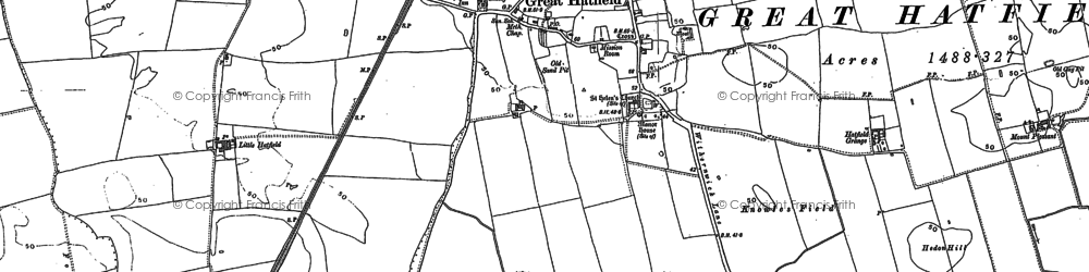 Old map of Great Hatfield in 1889