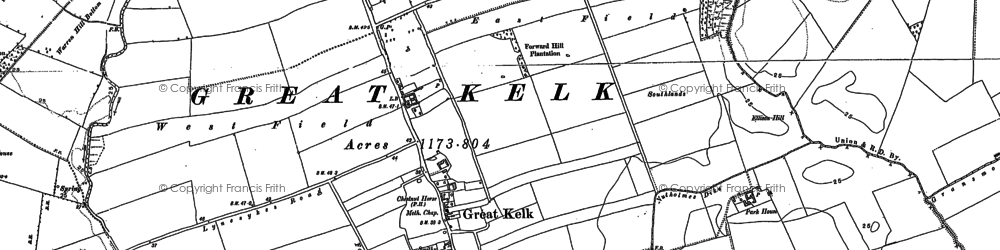 Old map of Great Kelk in 1890