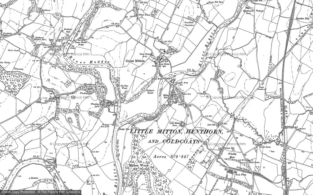 Old Map of Great Mitton, 1892 - 1930 in 1892