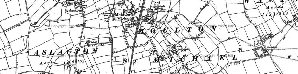 Old map of Great Moulton in 1883