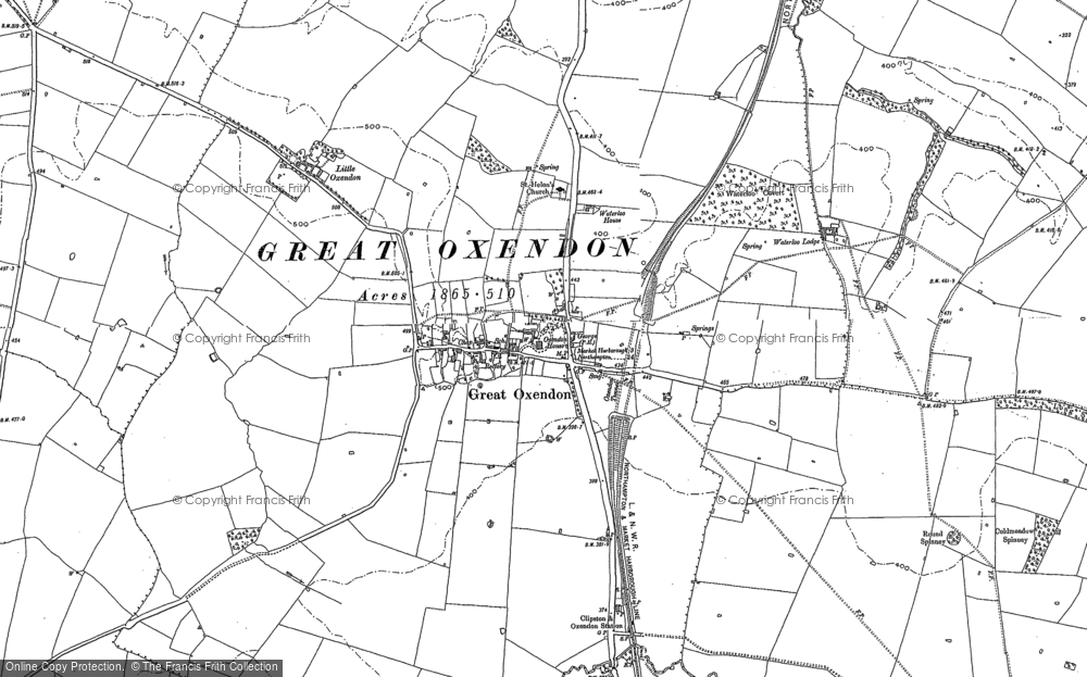 Old Map of Great Oxendon, 1884 - 1899 in 1884