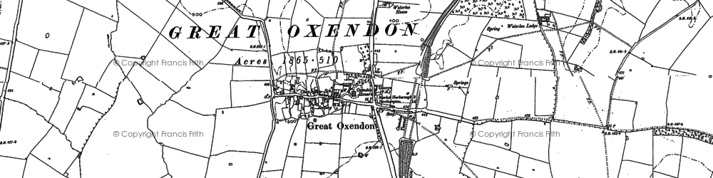 Old map of Great Oxendon in 1884