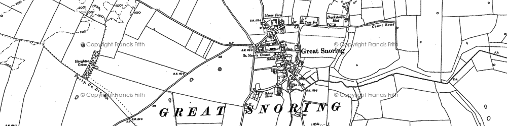 Old map of Great Snoring in 1885