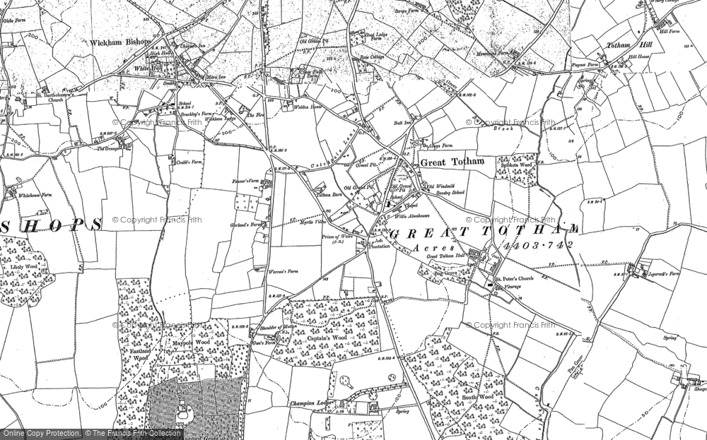 Old Map of Historic Map covering Totham Hill in 1895