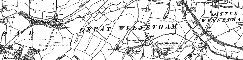 Old map of Great Welnetham in 1883