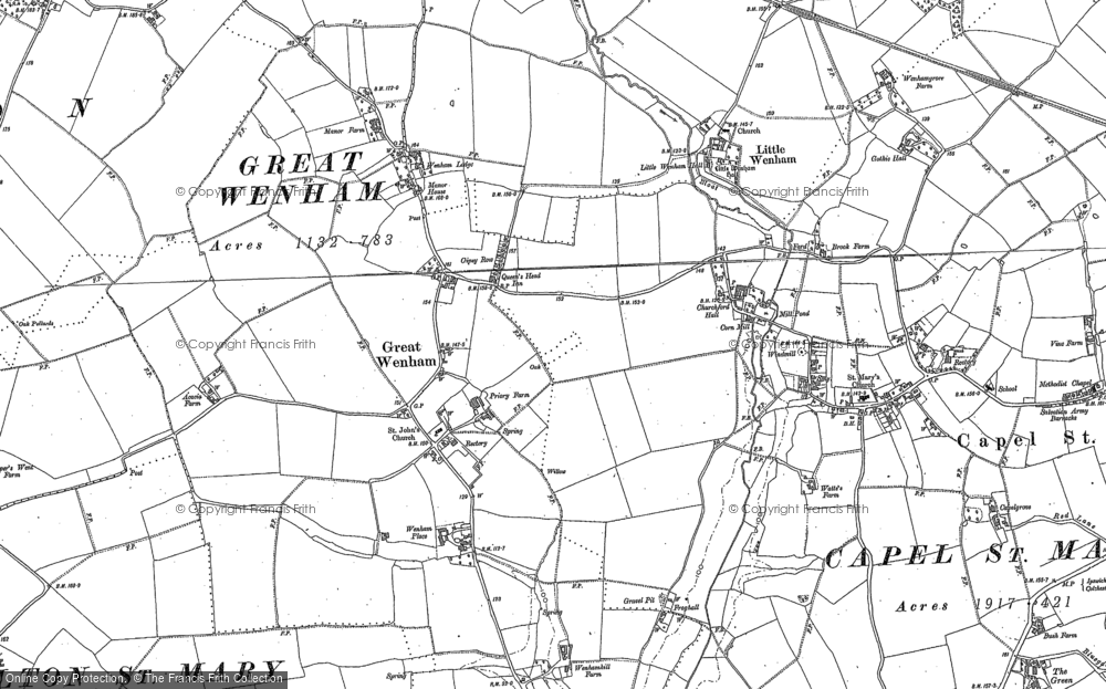 Old Map of Great Wenham, 1884 in 1884