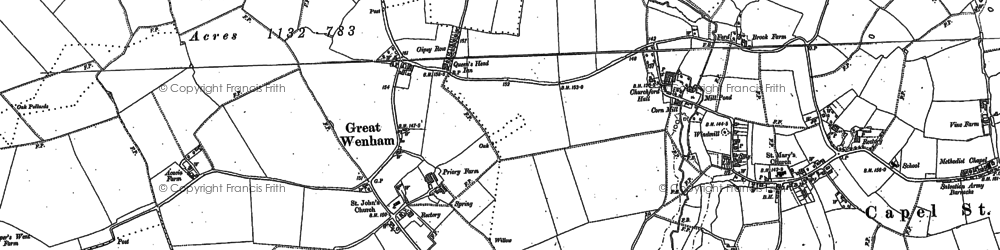 Old map of Great Wenham in 1884