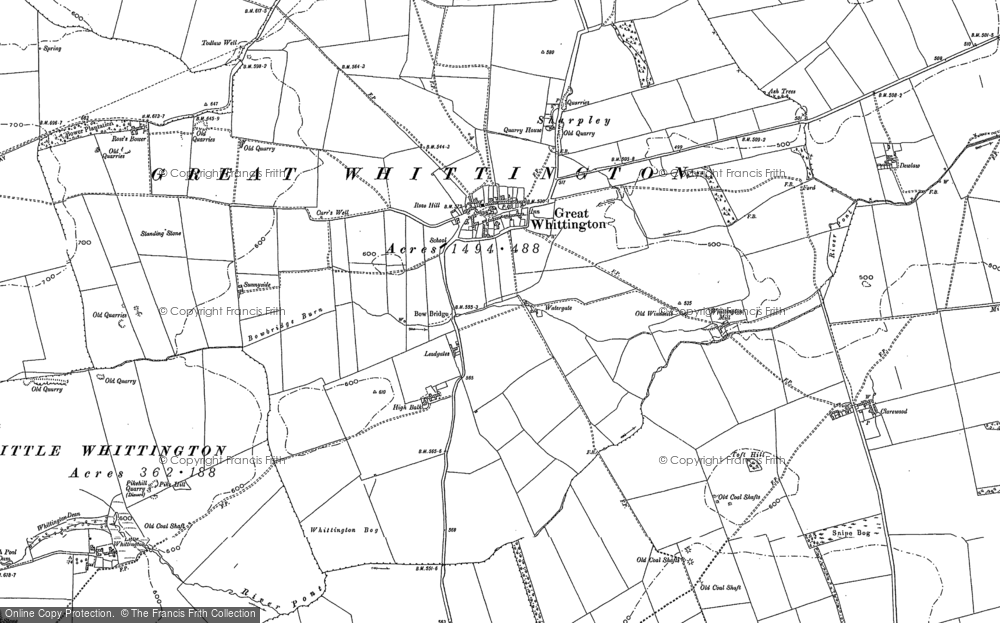 Old Map of Historic Map covering Whittington Fell in 1895
