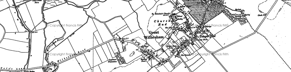 Old map of Great Wilbraham in 1885