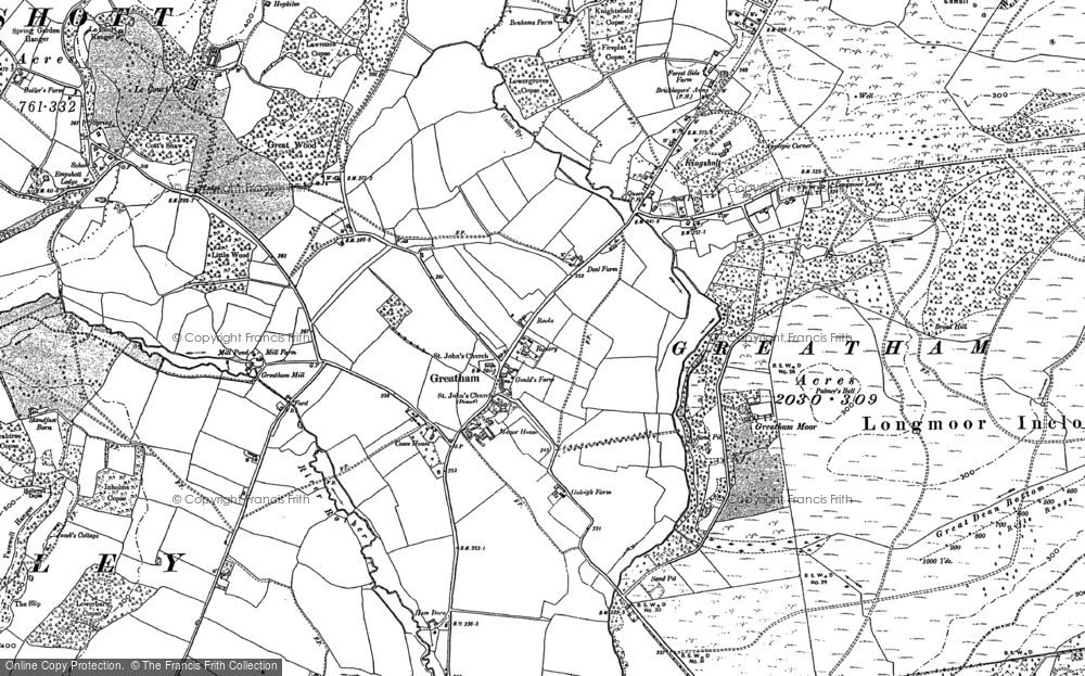 Old Map of Historic Map covering Woolmer Pond in 1908