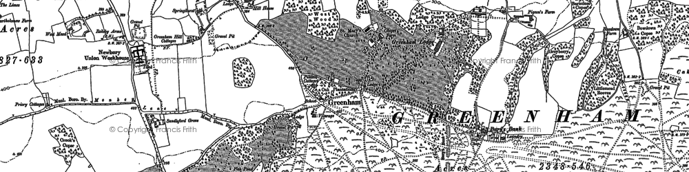 Old map of Greenham in 1909