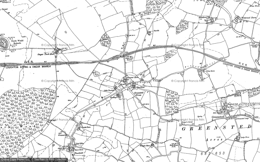 Old Map of Historic Map covering Ongar Park Hall in 1895
