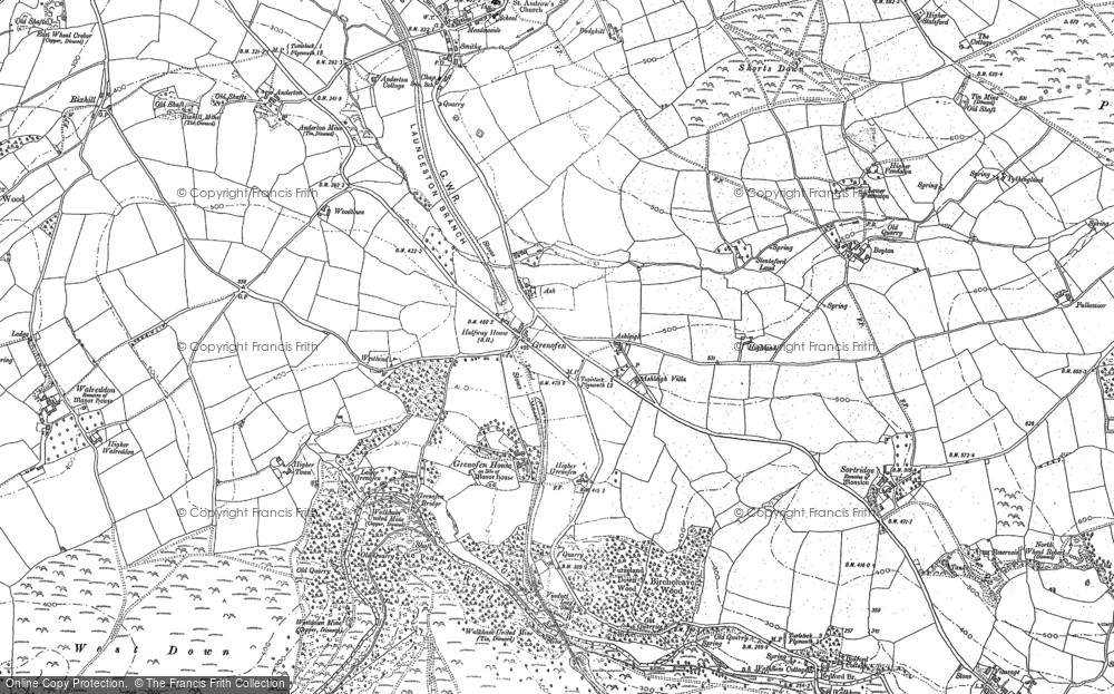 Old Map of Historic Map covering Birchcleave Ho in 1883