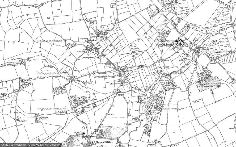 Old Map of Gressenhall, 1882 - 1883 in 1882