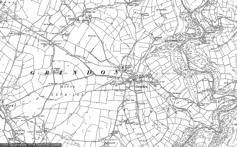 Old Map of Grindon, 1898 in 1898