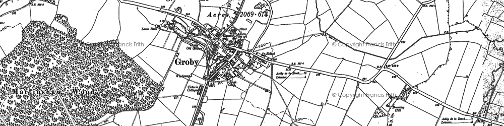 Old map of Groby in 1885