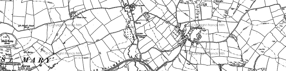 Old map of Llechfaen in 1886