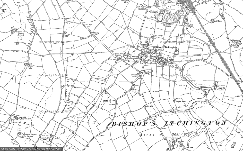 Old Map of Historic Map covering Bishop's Itchington in 1885