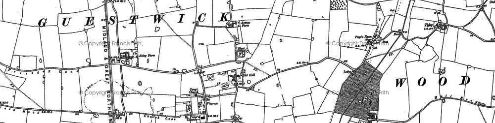 Old map of Guestwick Green in 1885