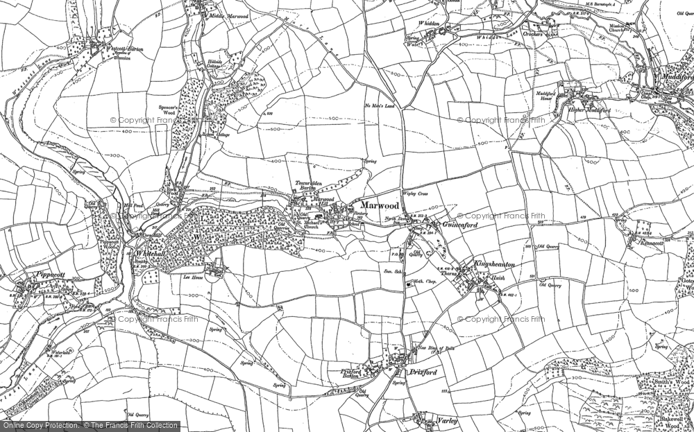 Old Map of Historic Map covering Wigley Cross in 1886