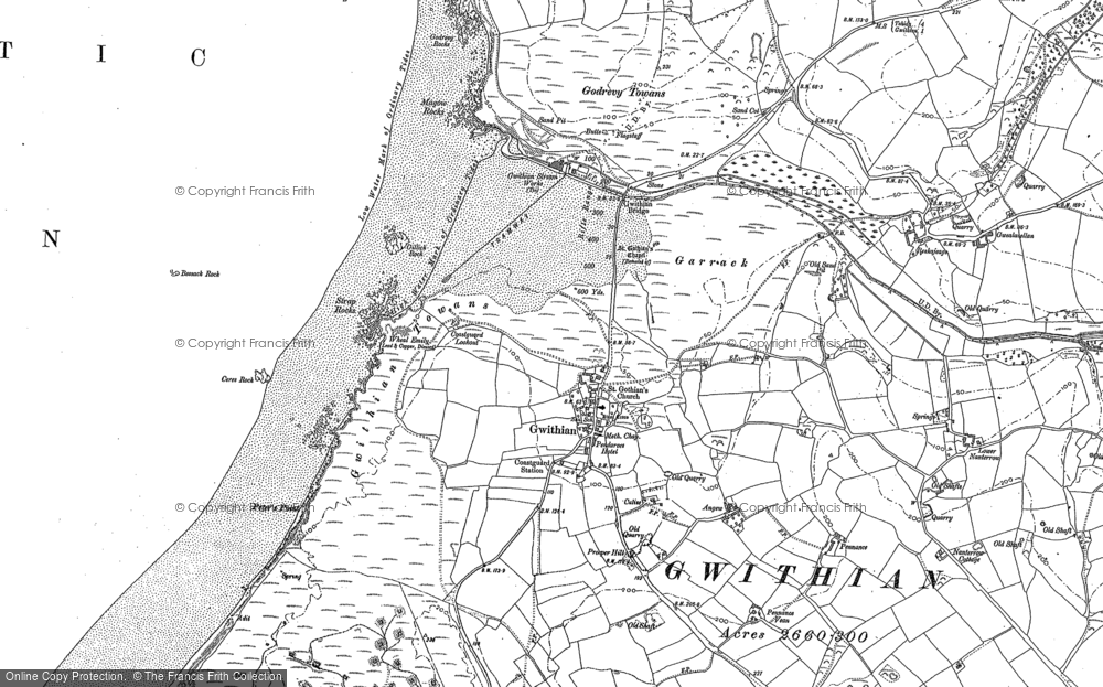 Old Map of Gwithian, 1877 - 1906 in 1877