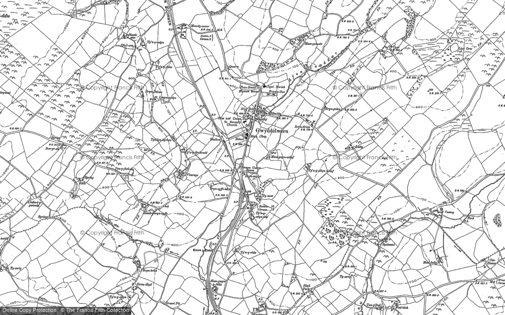 Old Map of Historic Map covering Tyddyn Angharad in 1886