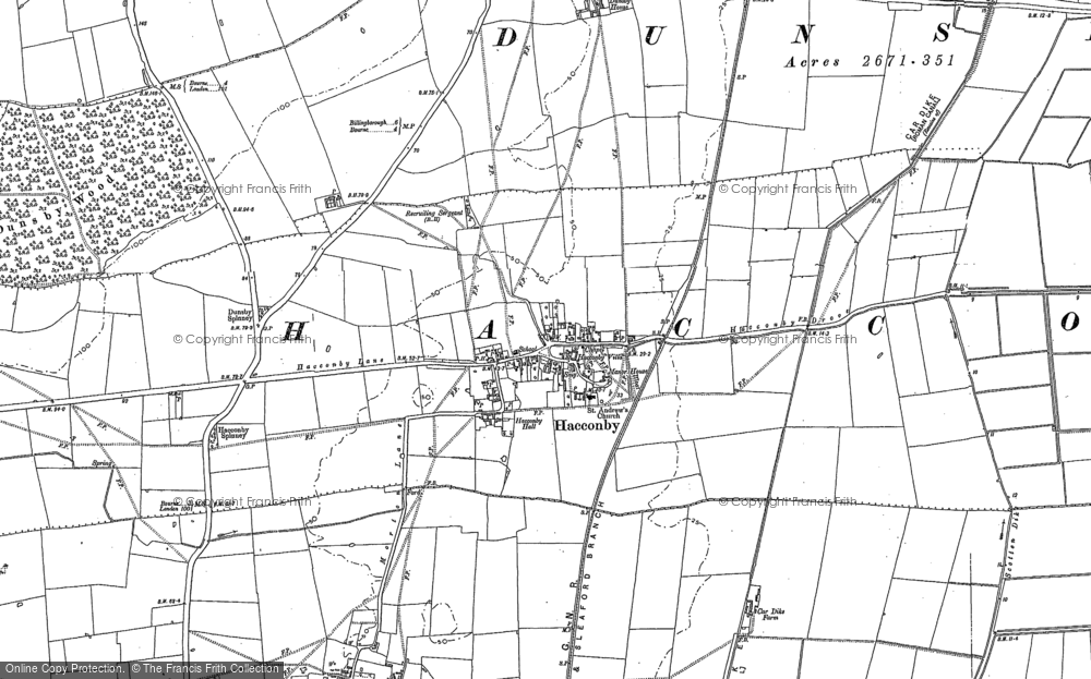 Old Map of Haconby, 1887 in 1887