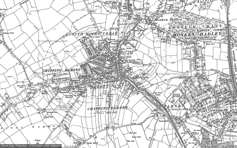 Old Map of Historic Map covering Chipping Barnet in 1913