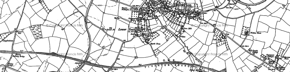 Old map of Halberton in 1887