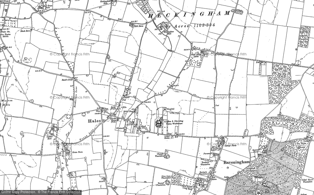 Old Map of Historic Map covering Loddon Hall in 1884
